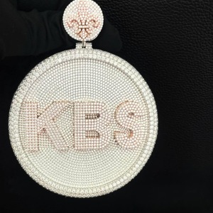 Pendentif personnalisé avec nom gravé, perle d'eau douce micro-incrustée, plaqué rhodium, argent sterling 925, collier médaillon hip-hop, unisexe - Product Image 5