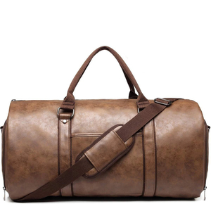 Men's PU Leather Duffel <b>Bag</b> 30-40L Adjustable Strap Zipper Closure Casual Gym Travel Solid Brown - Product Image 3