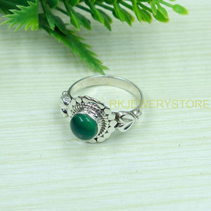 925 Sterling <b>Silver</b> Green Onyx Cabochon <b>Ring</b> Handmade Vintage Boho Heart Design Adjustable <b>Statement</b> <b>Ring</b> For Women Her Unisex - Product Image 3
