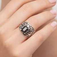 Bague en argent sterling 925 pur avec quartz fumé, faite à la main, filigrane, pour homme, bague statement, pierre précieuse rectangulaire, argent vintage