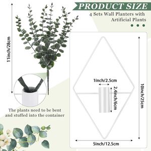 Ensemble de 4 jardinières suspendues géométriques bohèmes modernes, eucalyptus artificiel, vase en métal, support pour plantes d'intérieur, décoration murale pour salle de bain - Product Image 6