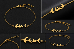 Pulsera de Cadena Chapada en Oro de Plata 925 para Mujer, Joyería Fina Minimalista para Uso Diario, Diseño con Patrón de Pájaros en Tono Oro de 22K - Product Image 2