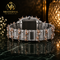 Montre à quartz pour homme de luxe, carrée, en moissanite, 41 mm, analogique, chiffres romains, bracelet en alliage d'acier inoxydable, mouvement ETA, fermoir à boucle