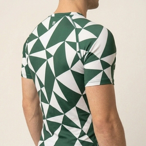 Men's Geometric Pattern Compression Shirt Short Sleeve Quick Dry Sporty Fitness Top O-Neck Slim Fit Activewear - Product Image 6