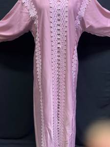 Elegante Abaya de Poliéster Ligero, Hecha a Mano con Cuentas y Lentejuelas, Antiencogimiento, Transpirable, Cuello en V, Manga Larga, Largo hasta el Suelo - Product Image 4