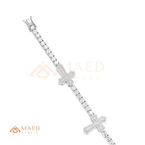 925 Sterling Silver Cross Tennis Bracelet Iced Out Diamond Look Link Bracelet Luxury Faith Jewelry for Women <b>Men</b> - Product Image 6