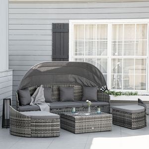 Set Divano Letto a Baldacchino in Rattan Intrecciato Grigio Chiaro 4 Pezzi con Cuscini Impermeabili per Cortili, Terrazze e Strutture Sportive - Product Image 2