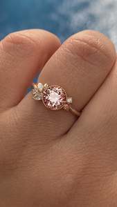 Women's Rose Gold Morganite Engagement Ring With Round Cut Diamonds Prong Setting Romantic Flower Style - Product Image 4