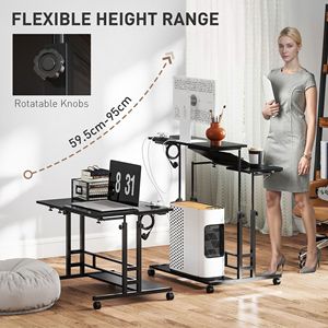 Scrivania Nera Regolabile in Altezza per Home Office con Piano Inclinabile, Prese di Corrente e Ripiani - Product Image 4