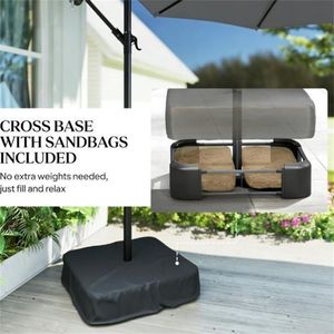 Ombrellone da Esterno Grigio Scuro per Terrazzo con Base - Ombrelloni e Basi per Patio - Product Image 3