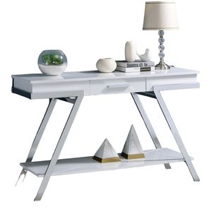 Tavolino da Salotto Bianco in Stile Contemporaneo con Finitura Lucida e Struttura Cromata, Elegante Mobile Console per Soggiorno - Product Image 5