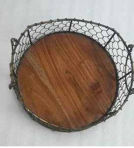 Decorative Iron And <b>Wooden</b> Fruit <b>Basket</b> With Gold Antique Finish For Kitchen Counter And Dining Table <b>Storage</b> - Product Image 6