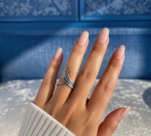 Sterling Silver Leaf <b>Ring</b>, Nature Inspired <b>Adjustable</b> <b>Ring</b>, Minimalist Leaf Band <b>Ring</b>, Botanical Jewelry, Handmade Silver <b>Ring</b> G - Product Image 4