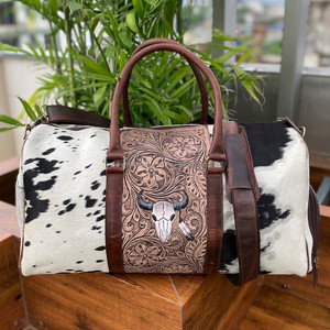 Sac de voyage personnalisé en cuir repoussé en gros Weekender sac de sport en cuir de vachette véritable sacs de voyage sacs de bagages de nuit pour femmes - Product Image 3