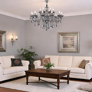 Lámpara de Araña Moderna de Lujo con Cristales K9, 18 Luces, Tamaño Mediano, Gris Ahumado, E12, Ahorro de Energía, Altura Ajustable, para Sala de Estar o Escalera - Product Image 4