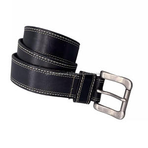 Ceinture décontractée en cuir de grain supérieur durable à double couture pour hommes avec boucle roulante en argent mat massif toutes tailles - Product Image 1