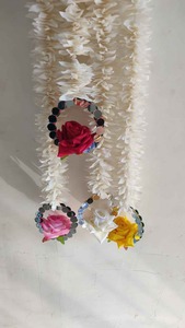Guirlande de fleurs artificielles de jasmin et de mogra avec anneau miroir et pendentif rose pour la décoration murale de fond de scène de mariage et de festival indien Diwali - Product Image 2