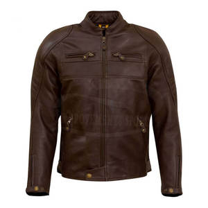 Marque distributeur Veste de moto en cuir pour hommes coupe ajustée avec fermeture éclair complète respirante options de taille plus - Product Image 1