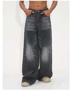 Jean large pour homme en denim déchiré, coupe ample, taille haute, style streetwear décontracté, collection automne - Product Image 2