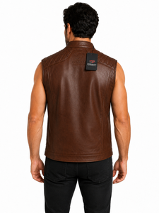 Gilet en cuir élégant pour homme avec coutures résistantes, doublure lisse, poches pratiques et coupe classique, idéal pour les voyages, le vélo et le quotidien. - Product Image 2