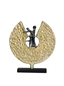 Escultura Abstracta de Pareja en Aluminio Dorado, Figura Texturizada de Círculo Abierto, Estatua de Arte Moderno sobre Base Negra para Decoración del Hogar u Oficina - Product Image 3