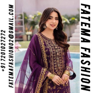 Colección de diseñador Heavy Sequence Zari bordado Chinon Top de seda y encaje de cuatro lados Palazzo Salwar vestido para bodas fiestas - Product Image 3