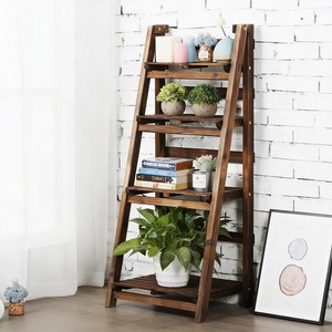 <b>Rustic</b> Wooden Ladder Shelf Stand For Living Room Bedroom Balcony Plant Display Book Storage Organizer And Home Decor Rack - Product Image 4