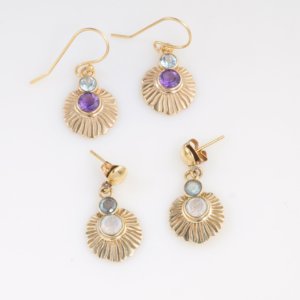 Natural Blue Topaz and Amethyst Floral <b>Dangle</b> <b>Earrings</b> <b>Gold</b> Plated Gemstone <b>Earrings</b> Statement Jewelry Elegant Gift For Women - Product Image 2