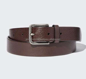 Cinturón informal de cuero de moda para hombre de grano completo con logotipo personalizado en cuero genuino marrón con hebilla de latón macizo - Product Image 4