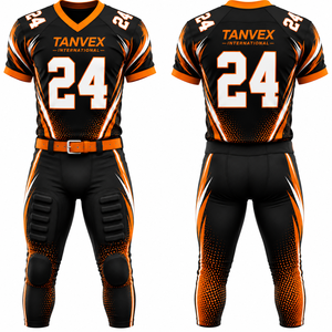 Ensemble d'uniformes de football américain pour hommes, maillot à col en V à manches courtes imprimé par transfert thermique, pantalon écologique anti-humidité à l'avant - Product Image 1