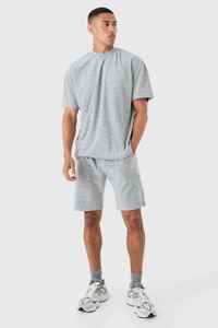 Camiseta de Cuello Redondo Gris para Hombre, Color Sólido, Tejido de Algodón, Informal, para Verano, Manga Corta, Estilo Liso Teñido - Product Image 4
