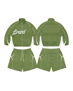 Wholesale 2 Piece Zipper Jacket and Short Set Digital Printing Logo Drop Shoulder 100% Nylon Autumn Wear Windbreaker <b>Tracksuit</b> - Product Image 5