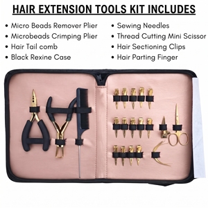 Kit d'outils professionnels en acier inoxydable pour extensions de cheveux à micro-anneaux : Pince à sertir et à démonter, Peigne à queue, Aiguilles, Pinces, Doigtier de séparation - Product Image 2