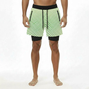 Shorts de bain pour hommes 2-en-1 à sublimation, imprimé à pois optiques, pour la plage et l'entraînement, avec poche zippée et doublure de compression - Product Image 2