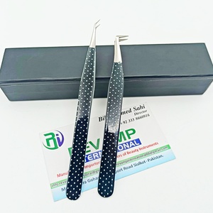 Pinces à extensions de cils en acier inoxydable haute précision, personnalisées, avec revêtement en papier à pois, à 45 et 90 degrés, pour isolation - Product Image 1
