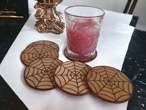Spider Web Design Wooden <b>Coasters</b> Sets Prevents <b>Heat</b> Damage From Hot Tea And Coffee Cups And Protects Table From Water Stains - Product Image 6