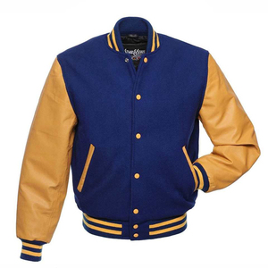 Royal Blue Varsity Jacket Leather Sleeves Mens Letterman Jacket <b>Wool</b> Bomber Jacket Custom <b>Gold</b> Contrast Sleeves Streetwear - Product Image 2