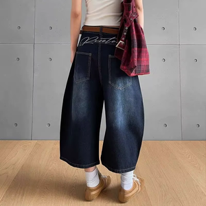 Pantalon Capri en Denim Taille Haute pour Homme avec Logo Imprimé Style Décontracté Fermeture Boutonnée 100% Coton Tissu Respirant - Product Image 2