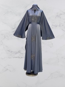 2026 <b>Shawl</b> Collar V Neck Floor Length Modest Beaded Abaya Embroidery Detail Women Solid Color Long Sleeve Polyester <b>Wedding</b> - Product Image 3