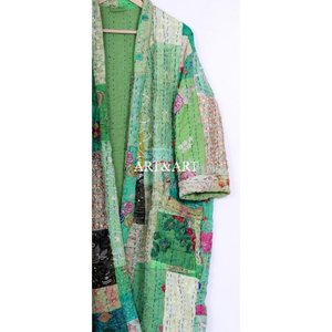 Kimono Kantha de Algodón Hecho a Mano en India, Diseño de Patchwork para Mujer, Ropa de Playa de Verano, Bata de Baño Estilo Japonés, Regalo de Secado Rápido - Product Image 3