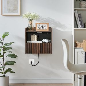 Mesita de Noche Moderna de Madera para Montar en la Pared con Cajón de Almacenamiento y Estante Abierto para Dormitorio y Sala de Estar, Diseño Minimalista - Product Image 2