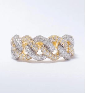 Cuban Link Brilliant Cut Diamond Bezel Set Iced Sterling <b>Silver</b> Gold <b>Silver</b> Two Tone Hip Hop <b>Statement</b> <b>Ring</b> Unisex Luxury - Product Image 1