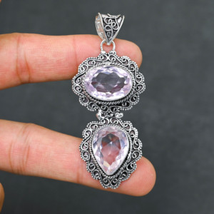 <b>Top</b> Quality Sparkling LAB-CREATED Glamorous Pink Kunzite Solid 925 Sterling <b>Silver</b> Plated Designer 2.20" Pendant Women's - Product Image 1