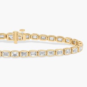 14K White <b>Gold</b> Emerald Cut Lab Grown Diamond Bezel <b>Set</b> Tennis Bracelet IGI Certified Luxury Gift Jewelry for Women - Product Image 5