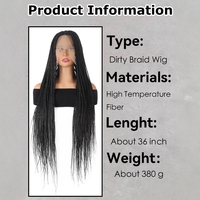 Perruque tressée longue en fibre haute température, couleur brun clair Yaki, avec petites mèches, dentelle française, sans colle, pour femme, tendance
