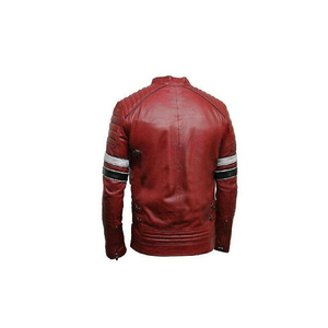 Chaqueta de Motociclista de Cuero Roja para Hombre, Talla Grande, Cuello Alto, Estilo Biker, Corte Regular, Ropa de Abrigo para Otoño - Product Image 4
