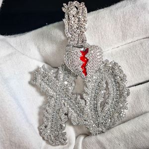 Nouveau design GRA Bijoux Hip Hop en argent sterling avec émail rouge et moissanite VVS, pendentif cœur lettre XO - Product Image 5