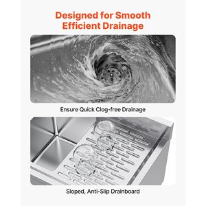 Lavello Commerciale in Acciaio Inox 304 Calibro 18, Dimensioni Vasca 25x35x25 cm, 3 Scomparti, Doppio Scarico, Lavello Bar a 3 Vasche - Product Image 6