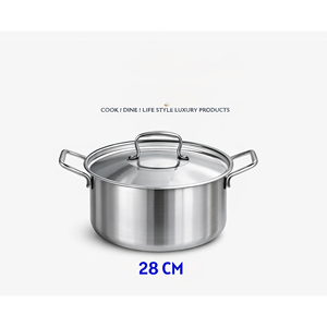 Casserole moderne haut de gamme en acier inoxydable triple couche avec couvercle en verre, marmite de cuisson durable argentée avec poignées latérales 28 cm - Product Image 3