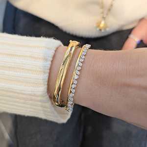 Wholesale Oval Lab Grown Diamond Bangles 14K 18K Solid Gold Hinged <b>Cuff</b> Everyday Wear Solitaire Stacking <b>Bracelets</b> Factory Price - Product Image 2